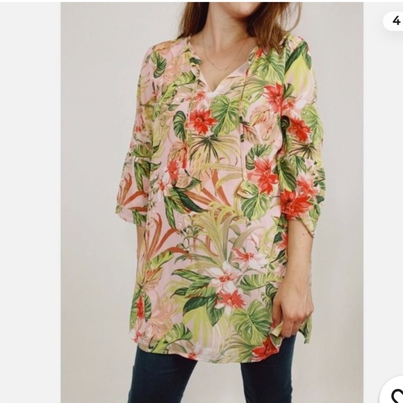 🌺 J. Jill Tropical, Flute-Sleeve Tunic / Dress 🌺 - Picture 1 of 16